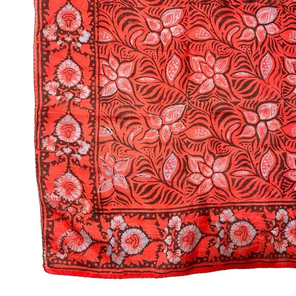 Vintage 100% Pure Silk Marco Polo by Malani Floral Square Scarf Red - Picture 2 of 5